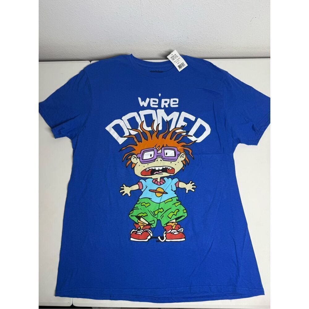 NWT Rugrats Chucky "We’re Doomed" Graphic Blue T-Shirt Mens Size L Nickelodeon